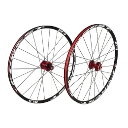 ZFF Spares 26 27.5inch MTB Wheelset Disc Brake Quick Release Mountain Bike Wheel Front 2 Rear 5 Bearings Aluminum Alloy Double Wall Rim 7 / 8 / 9 / 10 / 11 Speed Cassette 24 Holes (Color : Red, Size : 26'')