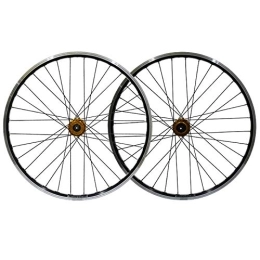 KANGXYSQ Spares 26 Inch Bicycle Wheels Set Mountain Bike Wheelset 32 Hole Disc Brake V Brake Dual Purpose Quick Release Double Layer Rim 7-8-9 Speed Wheel (Color : Gold Hub)