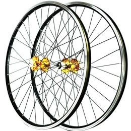 CHICTI Spares 26 Inch Bike Front Rear Wheel MTB Wheelset Double Wall Alloy Rims Disc / V Brake Bicycle QR Sealed Bearing Hubs 3 Pawls 7-11 Speed Cassette 32H (Color : Yellow)