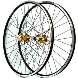 KANGXYSQ Mountain Bike Wheel 26 Inch Bike Wheel Set Front 2 Rear 4 Bearing Hub Quick Release Disc / V-Brake 6 Claws Mountain Bicycle Wheelset 7-11 Speed Cassette Flywheel (Color : Gold hub)