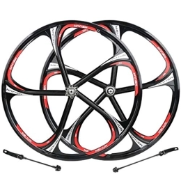 SHKJ Mountain Bike Wheel 26 Inch Magnesium Alloy Wheelset Double Wall Rim Disc Brake MTB Bike Wheels Quick Release Hub Sealed Bearing For 8 / 9 / 10 Speed Cassette (Color : 26'' black)