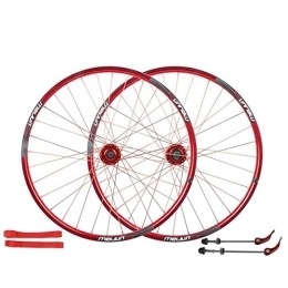 ZFF Spares 26 Inch Mountain Bike Disc Brake Wheelset 32 Hole Bicycle Wheel Aluminum Alloy Double Wall Quick Release 7 / 8 / 9 / 10 Speed Cassette (Color : Red)