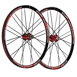 KANGXYSQ Mountain Bike Wheel 26 Inch Mountain Bike Front Rear Wheels Bicycle Wheelset Disc Brake Quick Release Straight Pull Double-layer Rim 24 Hole For 8 9 10s (Color : Red Hub)