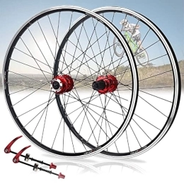 Asiacreate Spares 26 Inch Mountain Bike Wheelset V / Disc Brake MTB Cycling Wheels Aluminum Alloy Rim QR 32H Fit 7 / 8 / 9 / 10 Speed Cassette (Color : 26in Red)