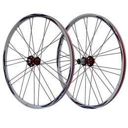 SN Mountain Bike Wheel 26-inch Mountain Wheel Set Bicycle Aluminum Alloy Double-layer Rim Quick Release Disc Brake Hub Bike Wheelset For 7 / 8 / 9 Speed Flywheel (Color : Red Hub, Size : Blue logo)