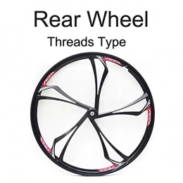 Unknown Mountain Bike Wheel 26 Inch Wheel 5 Spoke Magnesium Alloy Rim, Fit For Disc Brakes, Mountain Bike Wheel (Color : Rear Black Type A)