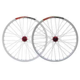 26" Mountain Bike Wheelset Aluminum Alloy MTB Hub Front Rear Wheels 100 /135mm QR Disc Brakes Rim 32H Round Spokes Wheel Set Fit 7-10 Speed Cassette (Color : White+red)