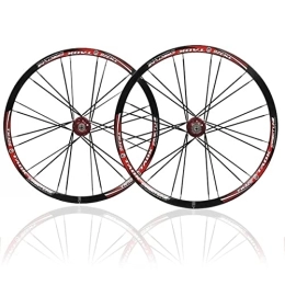 Samnuerly Mountain Bike Wheel 26'' Mountain Bike Wheelset Disc Brake MTB Wheelset Quick Release 24H Straight Pull Rim Fit 7 / 8 / 9 / 10 Speed Cassette Front Rear Wheels (Color : Black Red, Size : 26in) (Black Red 26in)
