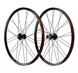 KANGXYSQ Spares 26" Mountain Bike Wheelset QR Front Rear 100 / 135 Double Aluminum Alloy Rim Wheel Set Hubs Ball Bearings Disc Brakes Support 7. 8.9.10 Speed Cassette Wheels (Color : Black green)