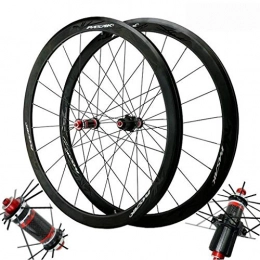 HWL Spares 700C Carbon Fiber Bicycle Wheelset, V-Brake Road Racing Bike 40MM Cycling Wheels Hybrid / Mountain 24 Hole 7 / 8 / 9 / 10 / 11 Speed (Color : Black)