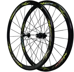Samnuerly Spares 700C Wheelset, Carbon Fiber Road Bike Wheels 40mm Matte 20mm Width Suitable 7-12 Speed Cassette QR Mountain Bike Wheelset Wheelset (Color : Black hub green, Size : 700C)