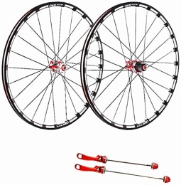 AIFCX Mountain Bike Wheel AIFCX Bike Wheel Set, Carbon Fiber Mountain Bike Wheel Set 5 Palin 26 / 27.5 / 29 Inch Quick Release Barrel Shaft 120 Ring, Red-29inch