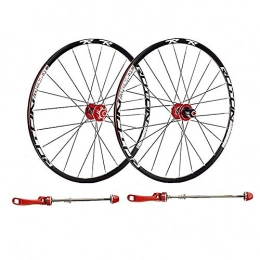 AIFCX Mountain Bike Wheel AIFCX MTB Bike Wheel Set, 26 Inch Disc Brake Wheels Cycling Sealed Bearings Quick Release 7 / 8 / 9 / 10 / 11Speed 24H, Red-26 Inch