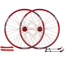 AINUO Mat Mountain Bike Wheel AINUO Alloy Double Wall Rim 26 Inch MTB Cycling Wheels Mountain Bike Wheelset, Disc Brake Quick Release Sealed Bearings Compatible 7 8 9 10 Speed 32H (Color : Red, Size : 26inch)