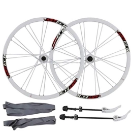 AINUO Mat Spares AINUO Bicycle Wheelset 26 Inch Bike Wheel MTB Double Wall Alloy Rim QR Disc Brake 7-10s Front And Rear White (Color : -)