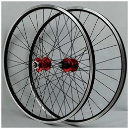 AINUO Mat Mountain Bike Wheel AINUO MTB Bicycle Wheelset For 26 Inch Bike Wheel Double Layer Alloy Rim Sealed Bearing Disc / Rim Brake QR 7-11 Speed 32H (Color : Red Hub)
