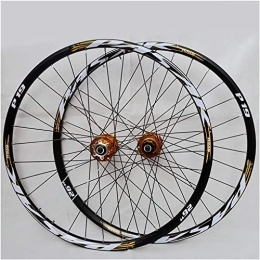 Amdieu Spares Amdieu Wheelset 26 27.5 29in Bike Wheelset, QR 24H Mountain Double Layer Alloy Rim Sealed Bearing 7-11 Speed Cassette Hub Disc Brake road Wheel (Color : Gold, Size : 29inch)