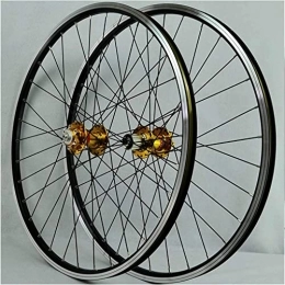 Amdieu Spares Amdieu Wheelset 26 Inch Front and Rear Wheel, Disc / V Brake Quick Release Alloy Rim Front 2 Rear 4 Palin 7-11Speed QR Mountain Bike Wheel road Wheel (Color : Gold, Size : 26inch)