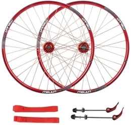 Amdieu Spares Amdieu Wheelset 26In Mountain Bike, Aluminum Alloy Double Wall MTB Bicycle Quick Release Sealed Bearing 24 Hole Disc Brake 7 8 9 10 Speed road Wheel (Color : Red, Size : 26inch)