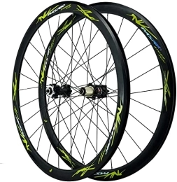 Amdieu Spares Amdieu Wheelset 700c / 29'' Bike Wheels, Double Wall MTB Rim 24 Holes Disc Brake V Brake 7-12 Speed Flywheel Cycling Wheels 7 / 8 / 9 / 10 / 11 / 12 speed road Wheel (Color : Green, Size : 700c)