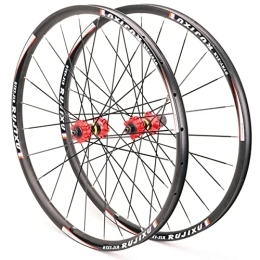 Asiacreate Spares Asiacreate Bike Wheelset 26 / 27.5 / 29" Double Layer Alloy Rim Disc Brake 24H Sealed Bearing Hub QR For 8 / 9 / 10 / 11 Speed MTB Bicycle (Color : Red, Size : 26'')