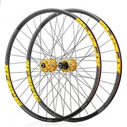 BAIDEFENG Spares BAIDEFENG Bike Front and Rear Wheels, MTB Mountain Wheelset Double Wall Alloy Rim Tires for 8-11S 27.5" Quick Release, Yellow
