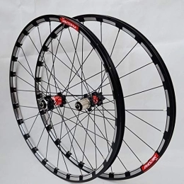SN Spares Bicycle Front Rear Wheel Set 26 / 27.5 Inch Mountain Bike Ultralight Wheelset 24 Hole Straight Pull Disc Brake Double Wall Alloy Rim 7-11Speed (Color : Black Carbon Red Hub, Size : 27.5inch)