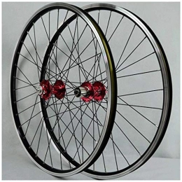 MIAO Spares Bicycle MTB 32H Wheelset 26 inch Mountain Bike Wheel Double Layer Alloy Wheel Disc / Rim Brake Cassette Hubs 7-11 Speed QR Sealed Bearing (Color: Red hub, size: 26 inch)