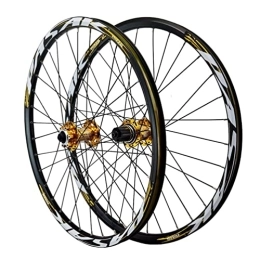 CTRIS Mountain Bike Wheel Bicycle Wheelset 24 Inch Mountain Bike Wheelset Disc Brake Bicycle Wheel Aluminum Alloy Front Two Rear Four Bearings 8 9 10 11 12 Speed Quick Release Rim (Color : Gold)