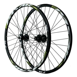 CTRIS Spares Bicycle Wheelset 26 / 27.5 / 29 Inch Mountain Bike Wheel Set, Cycling Wheels Aluminum Alloy 32 Holes Six Nail Disc Brake 12 Speed (Color : Black green, Size : 26in)