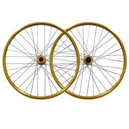 SN Mountain Bike Wheel Bicycle Wheelset 26 Inch Bike Front + Rear Wheel Set MTB Double Wall Alloy Rim Disc Brake Quick Release 32 Hole For 7-8-9 Speed (Color : Gold)
