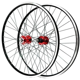 CTRIS Spares Bicycle Wheelset 26 Inch Mountain Bike Wheelset Double Wall Alloy Rim Cassette Hub Sealed Bearing Disc / V Brake QR 7 / 8 / 9 / 10 / 11 Speed 32H (Color : Red)