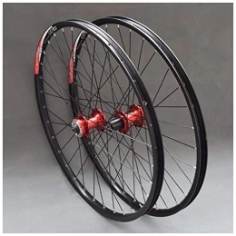 HSQMA Spares Bicycle Wheelset 26 Inch MTB Bike Disc Brake Wheels Double Wall Alloy Rim 32H Cassette Hub Sealed Bearing QR 7 / 8 / 9 / 10 / 11 Speed (Color : Red Hub, Size : 26inch)