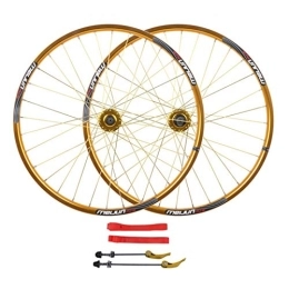 CTRIS Spares Bicycle Wheelset 26'' Mountain Bike Wheels, 32 Holes Double Wall Disc Brake Rim Quick Release Aluminum Alloy Wheels Support 26 * 1.35-2.35 Tires (Color : Yellow)