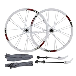CTRIS Spares Bicycle Wheelset 26in Cycling Wheels, 24 Holes Disc Brake Quick Release Aluminum Alloy Flat Spokes Mountain Bike Wheels (Color : White, Size : 26in)