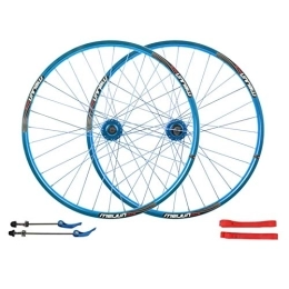 WRNM Spares Bicycle Wheelset Bike Wheelset 26", MTB Mountain Bicycle Wheel Front Rear Double Layer Alloy Rim Sealed Bearing Disc Brake 32 Hole 7 8 9 10 Cassette (Color : Blue)