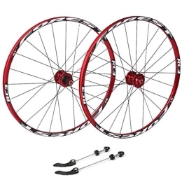 WRNM Mountain Bike Wheel Bicycle Wheelset Cycling Wheels 26, Bicycle Double Wall MTB Rim Quick Release V-Brake Hybrid / Hole Disc 7 8 9 10 Speed 135mm (Color : Red, Size : 26inch)