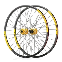 Byjia Mountain Bike Wheel Bicycle Wheelset, Double Wall Alloy Rims Disc Brake Bike Wheel, Quick Release 8-11 Speed, for 26 / 27.5 / 29 Inch Mountain Bike, Gold, 26inch