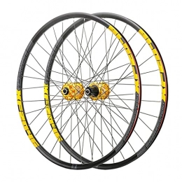 BYCDD Spares Bicycle Wheelset for Mountain Bike Double Wall Alloy Rim Disc Brake 7-11 Speed Card Hub Sealed Bearing, Yellow_26 Inch