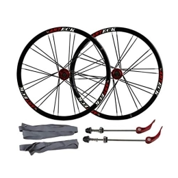 CTRIS Spares Bicycle Wheelset Mountain Bike Bicycle Wheelset, 26in Six Holes Disc Brake Wheel Aluminum Alloy Flat Spokes Cycling Wheelsets (Color : Red hub, Size : 26in)