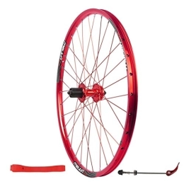 CTRIS Mountain Bike Wheel Bicycle Wheelset Mountain Cycling Rear Wheel, Double Wall Rim 32 Holes Disc Brake 7 / 8 / 9 / 10 Speed Flywheel 26" Bike Single Wheel (Color : Red, Size : 26in)