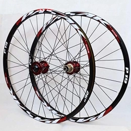 WRNM Spares Bicycle Wheelset MTB Bike Wheelset 26 27.5 29 Mountain Bicycle Wheel Double Layer Alloy Rim Quick Release / Thru Axle Dual Purpose 7-11 Speed Hub Disc Brake (Color : Red Hub red logo, Size : 26inch)