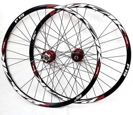 Mnjin Spares Bike Wheel Tyres Spokes Rim Mountain Bike Wheelset, 26 / 27.5 / 29 Inch Bicycle Wheel Red (Front + Rear) Double Walled Aluminum Alloy MTB Rim Fast Release Disc Brake 32H 7-11 Speed