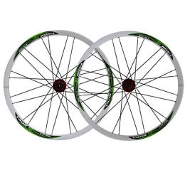 SN Mountain Bike Wheel Bike Wheelset 26-inch Mountain Wheel Set Bicycle Front Rear Double Layer Alloy Rim Disc Brake Hub Quick-release For 7 / 8 / 9 Speed (Color : White rim, Size : Green logo)