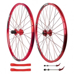 CWYP-MS Spares Bike Wheelset 26 Inch MTB Mountain Bike Cycling Wheels Disc Brake 7 / 8 / 9 / 10 Speed Card Hub Double Wall Alloy Rim Front Rear Wheel Set (Color : Red)
