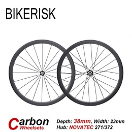 BIKERISK Spares BIKERISK 1 Pair Ultralight Racing Road Bike Clincher Tubular Wheels Bicycle 3k Carbon WheelSets 38mm Depth 700C Cycling Bike Parts, Tubular