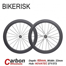 BIKERISK Spares BIKERISK Road Bike Clincher Tubular Bike WheelSets Cycling Bicycle 3k Carbon Wheels 60mm Depth 700C Ultralight Racing Parts 1540g, Clincher