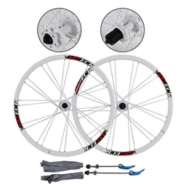 CDFC Mountain Bike Wheel CDFC 26 inch mountain bike wheel set, Double-walled MTB rims Rapid Release disc brake 7 8 9 10 speed alloy drum 24 H, White