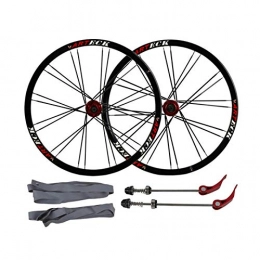 CHICTI Spares CHICTI Mountain Bike Bicycle Wheelset, 26in Six Holes Disc Brake Wheel Aluminum Alloy Flat Spokes Cycling Wheelsets Outdoor (Color : Red hub, Size : 26in)
