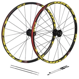 CHICTI Spares CHICTI Mountain Bike Wheelset 26, 27.5 Disc Rim Brake Double Wall Aluminum Alloy Quick Release Sealed Bearings 8 9 10 Speed MTB Wheels Outdoor (Color : Yellow, Size : 26inch)